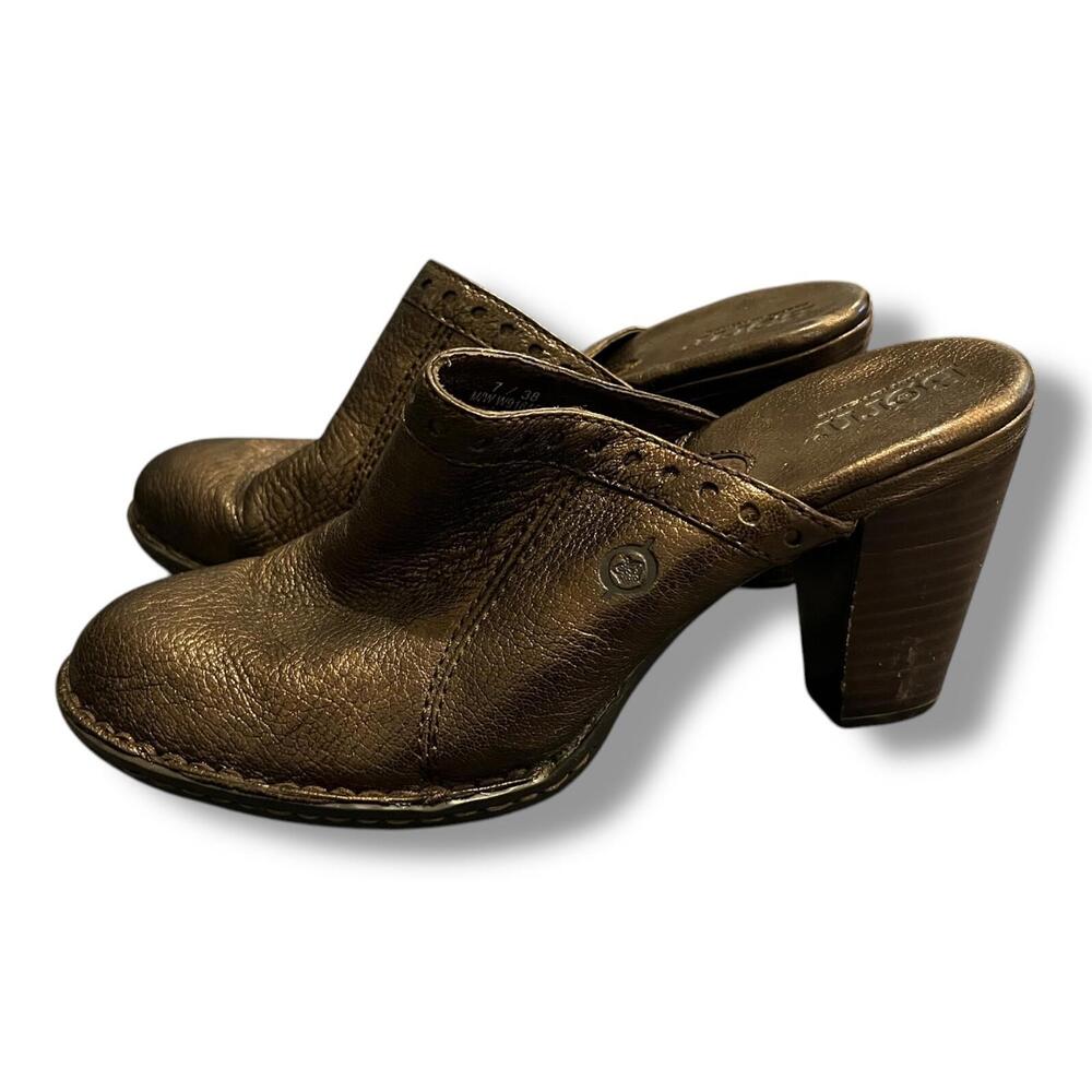 BORN Mules Clogs‎ Women’s 7 Bronze Metallic Leather Slip On Chunky Heel Y2K